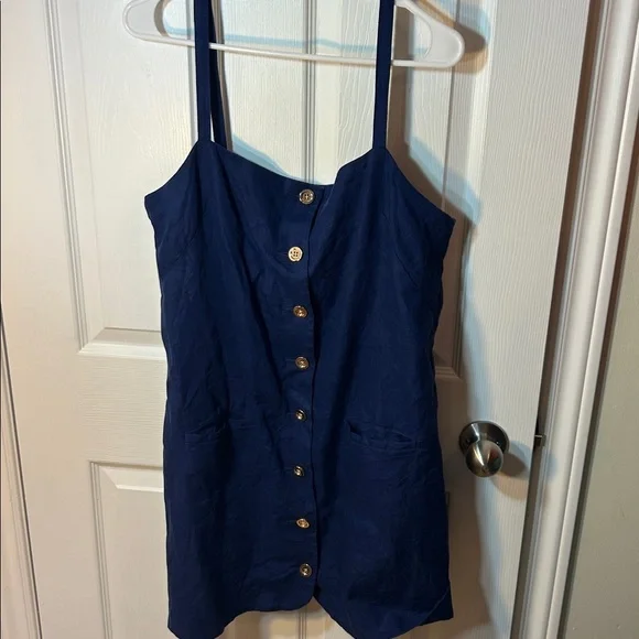 j.Crew Claudia blue linen dress with button accents size medium pockets - Picture 2 of 5